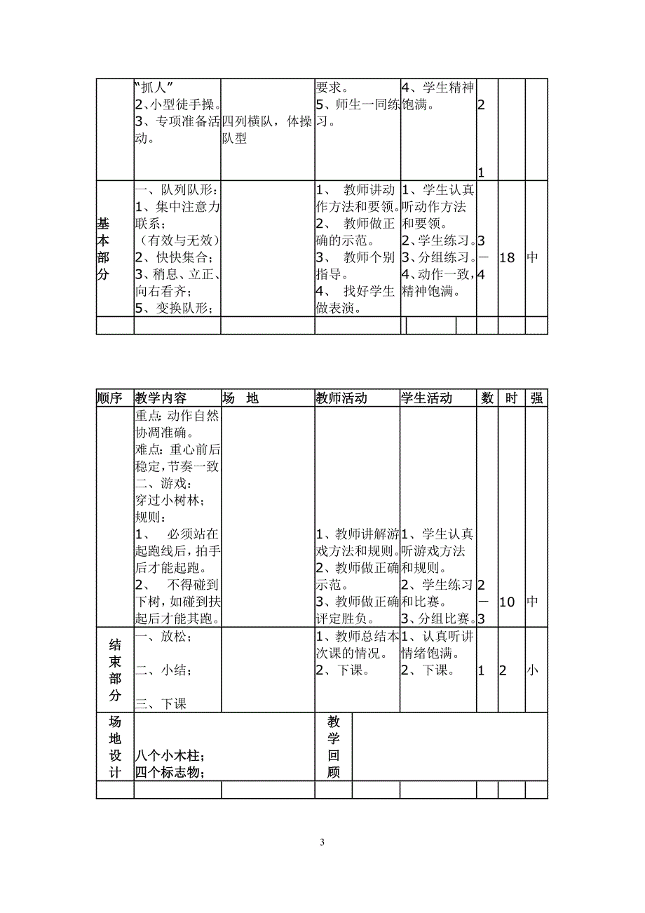 小学四年级体育全套教案带表格式.doc_第3页