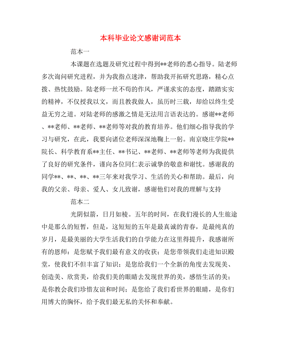 2019年本科毕业论文感谢词范本_第1页