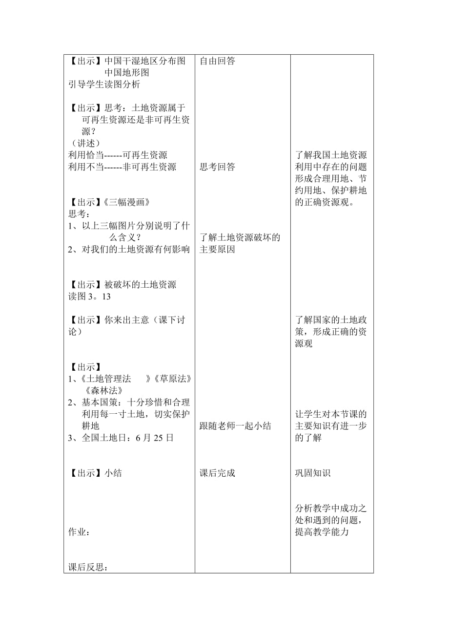 地理人教版八年级上册土地资源教学设计.doc_第3页