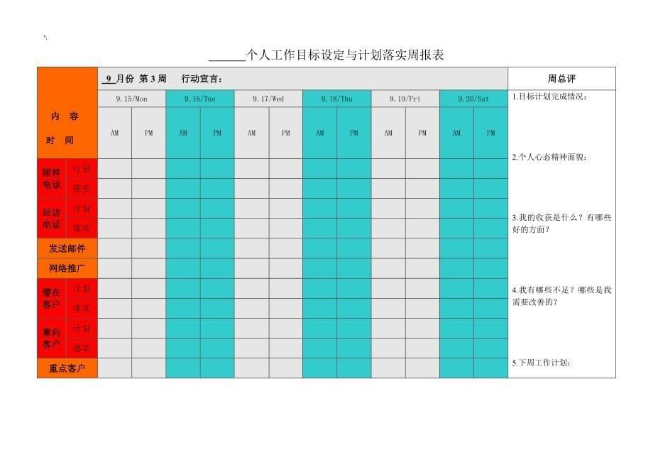 个人情况工作目标设定与目标完成情况表_第5页