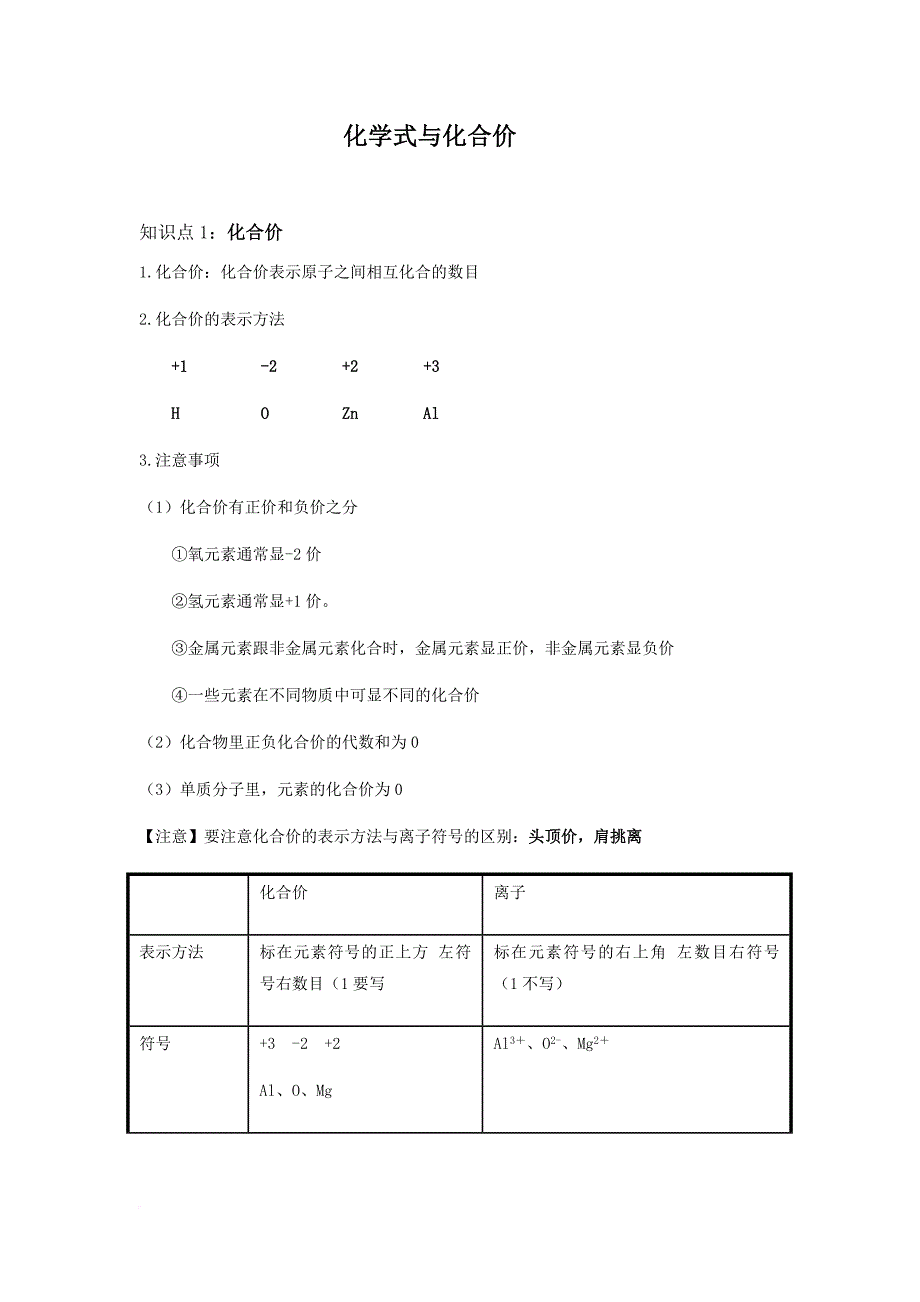 化学式与化合价知识点与练习.doc_第1页