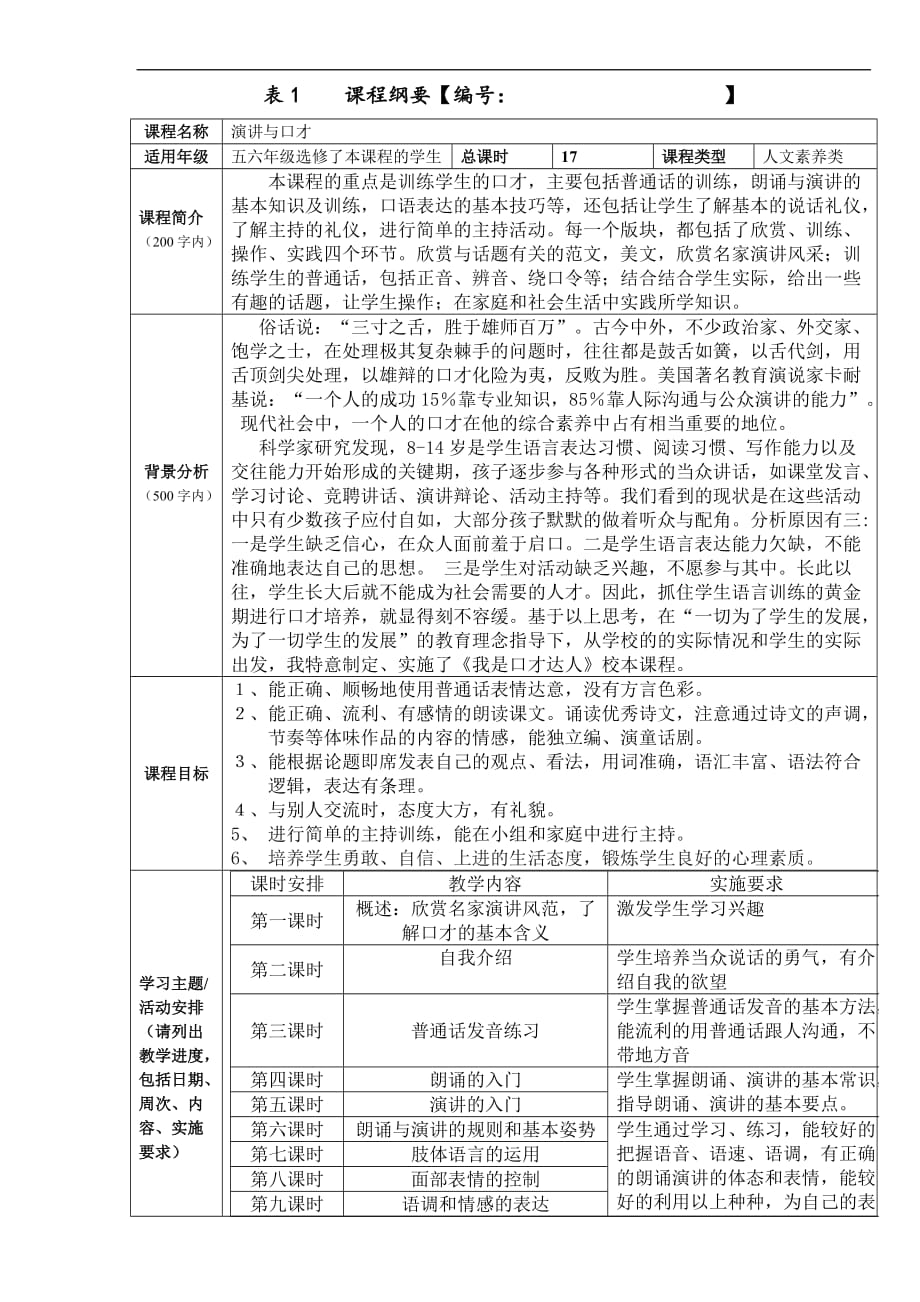 参考：演讲与口才校本课程教学方案.doc_第1页