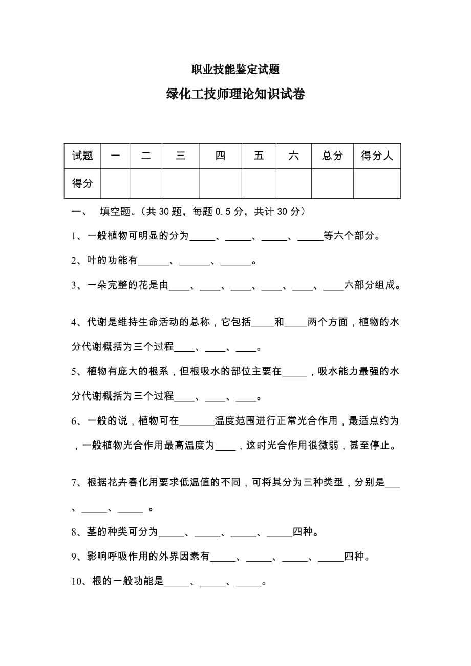 园林绿化工技师鉴定题.doc_第1页