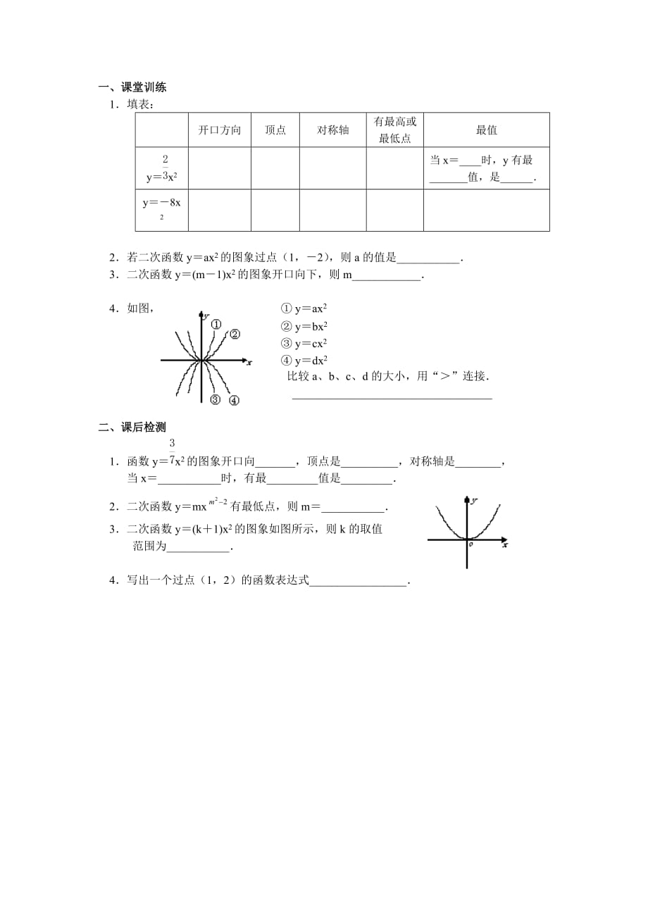 数学九年级上册二次函数y＝ax2的图象与性质_第1页