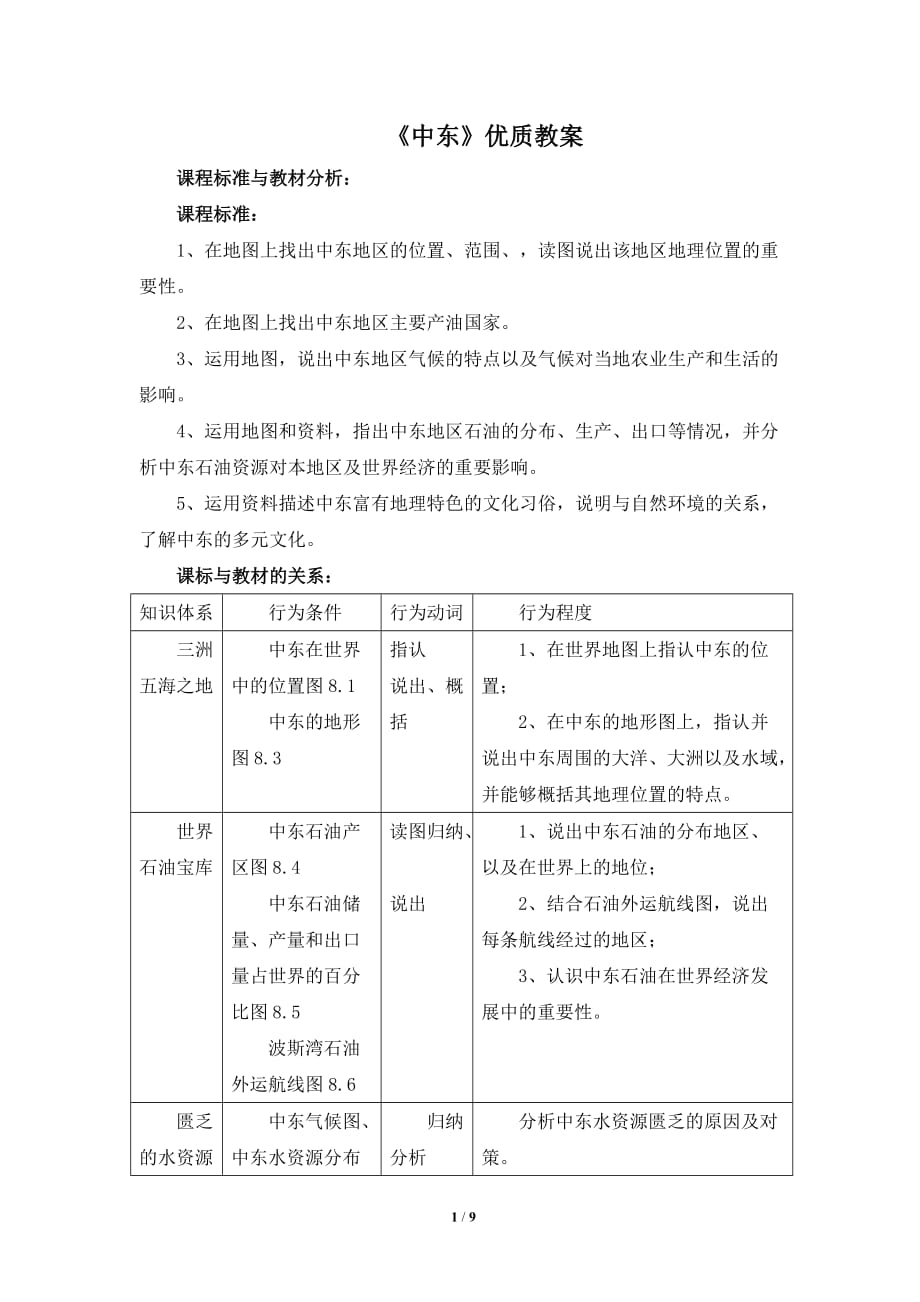 《中东》优质教案_第1页