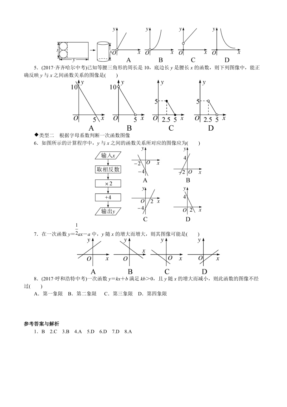 冀教版2019-2020年八年级数学下册4.微专题：函数图像的判断问题【河北热点】_第2页