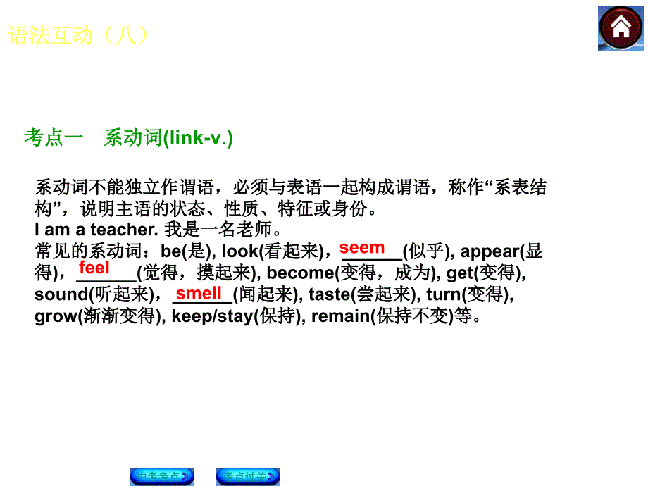 【语法突破+中考复习方案】2015届九年级英语复习课件（云南+人教）：系动词和情态动词（共14张PPT）_第3页