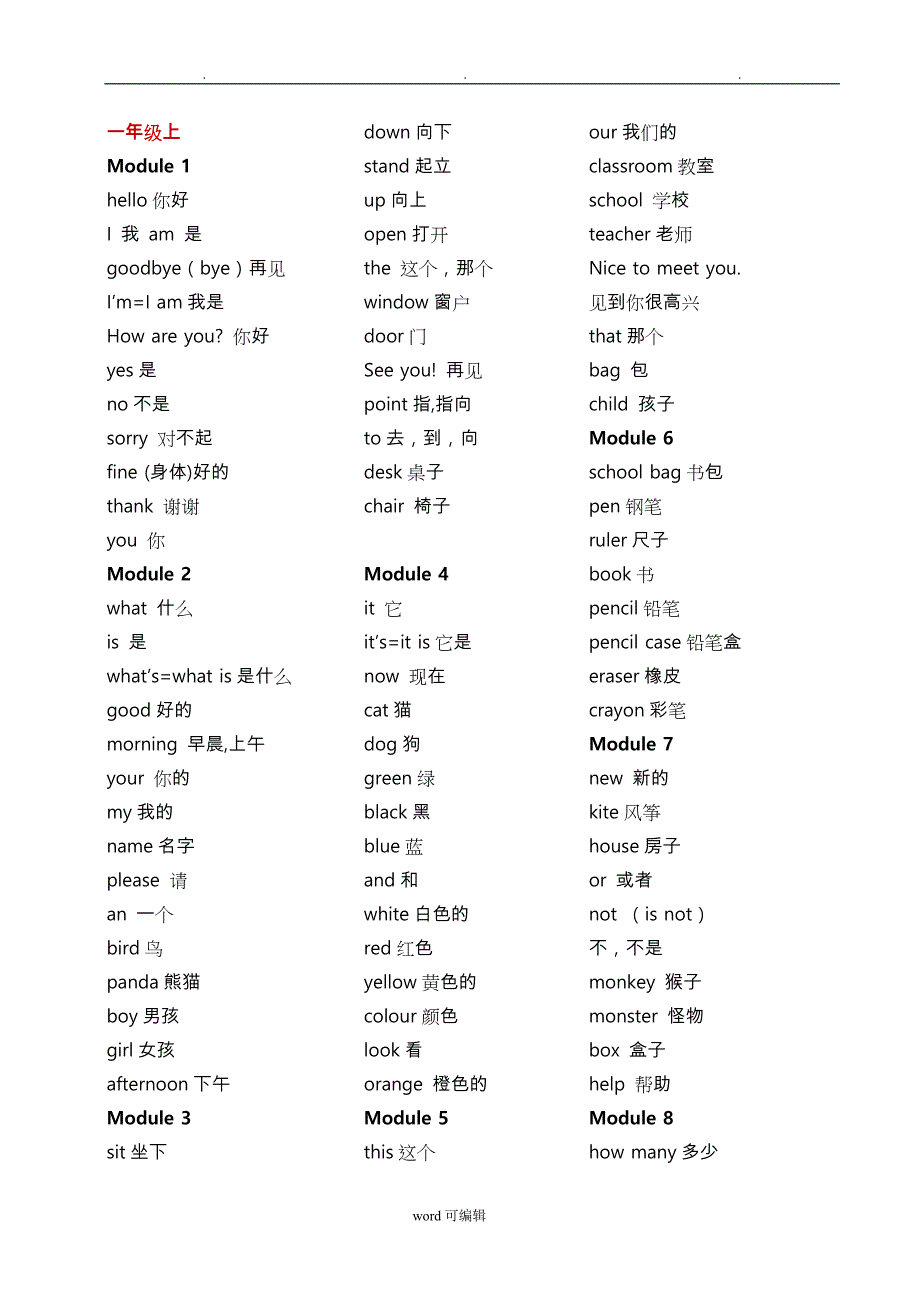 2018年最新版外研版小学1_6年级英语单词表_(一起点)_第1页