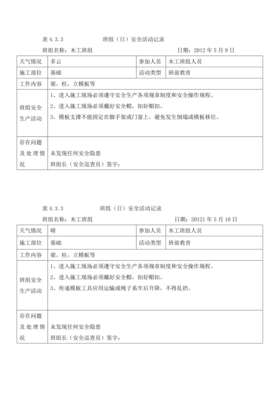 （安全生产）(改好)班组安全活动记录(木工)_第4页