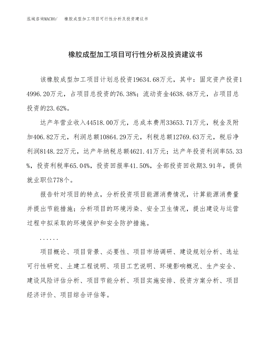 橡胶成型加工项目可行性分析及投资建议书.docx_第1页