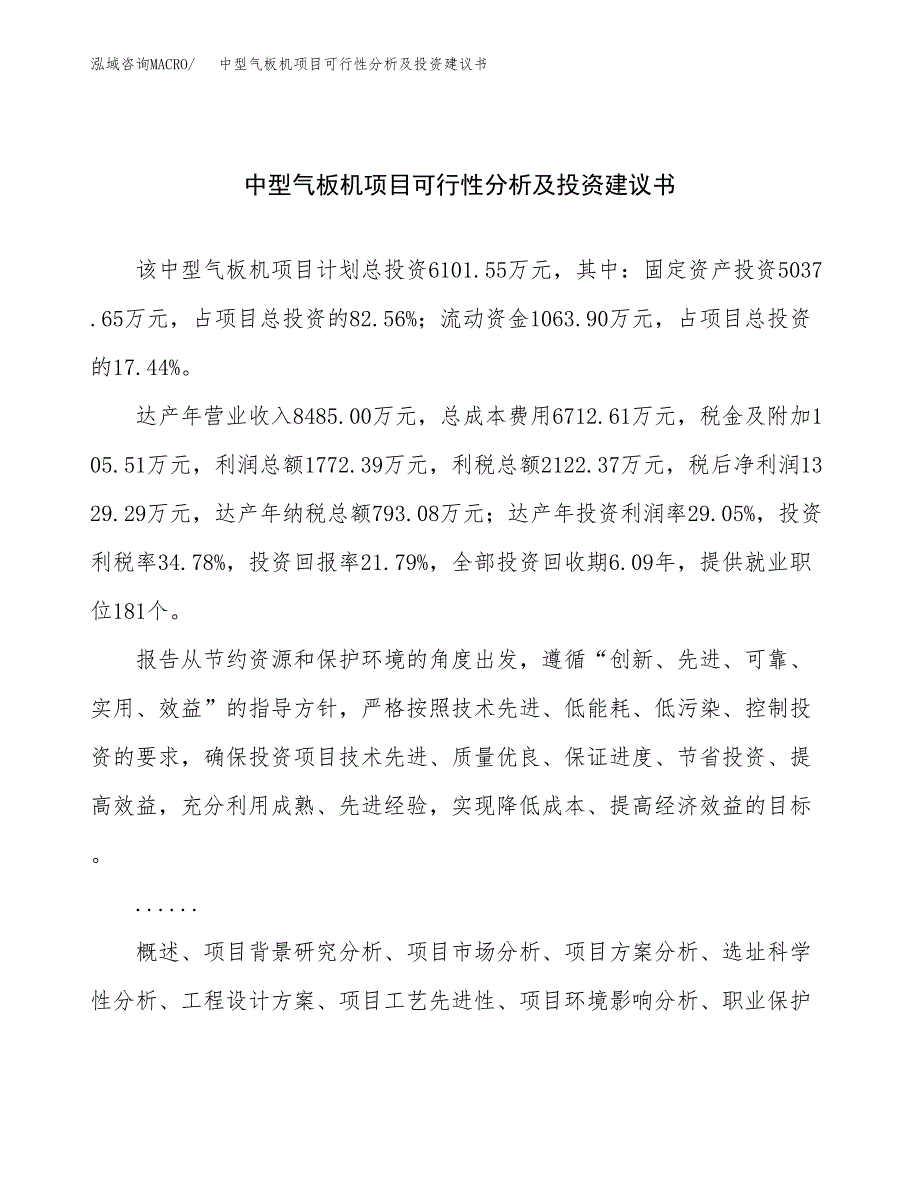 中型气板机项目可行性分析及投资建议书.docx_第1页