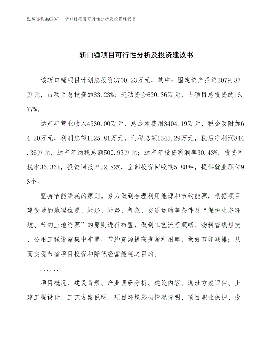 斩口锤项目可行性分析及投资建议书.docx_第1页