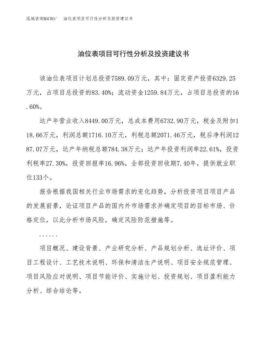 油位表项目可行性分析及投资建议书.docx_第1页