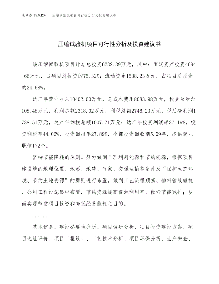 压缩试验机项目可行性分析及投资建议书.docx_第1页