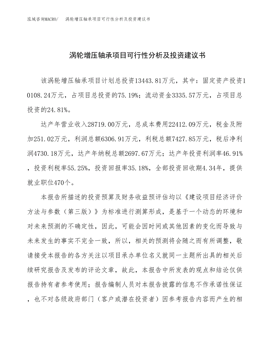 涡轮增压轴承项目可行性分析及投资建议书.docx_第1页