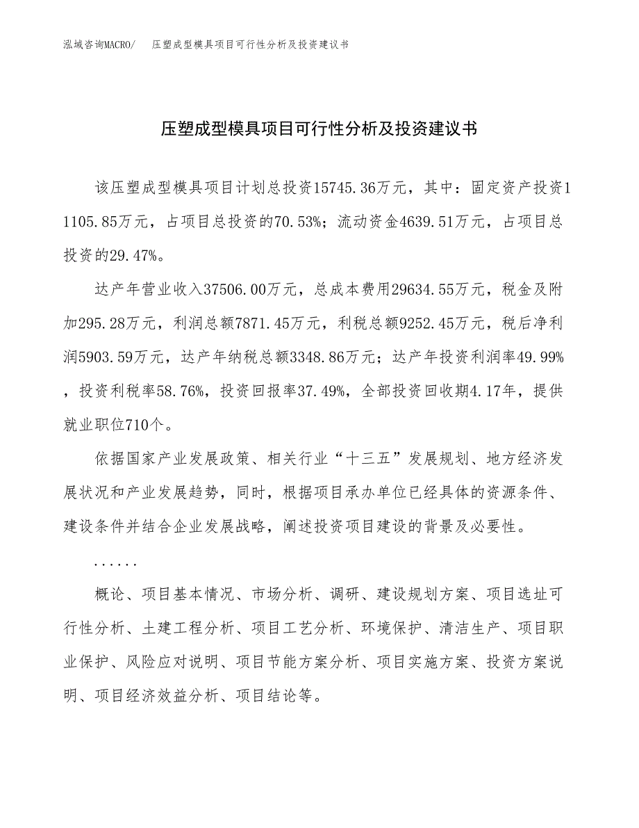 压塑成型模具项目可行性分析及投资建议书.docx_第1页