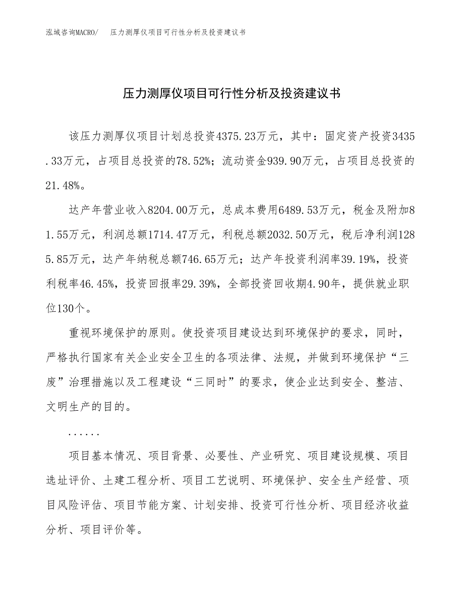 压力测厚仪项目可行性分析及投资建议书.docx_第1页