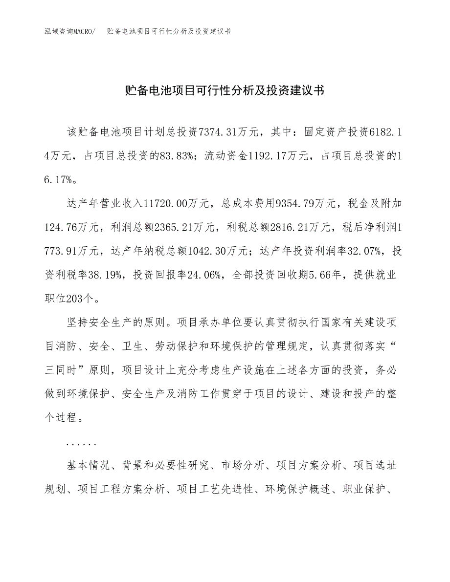 贮备电池项目可行性分析及投资建议书.docx_第1页