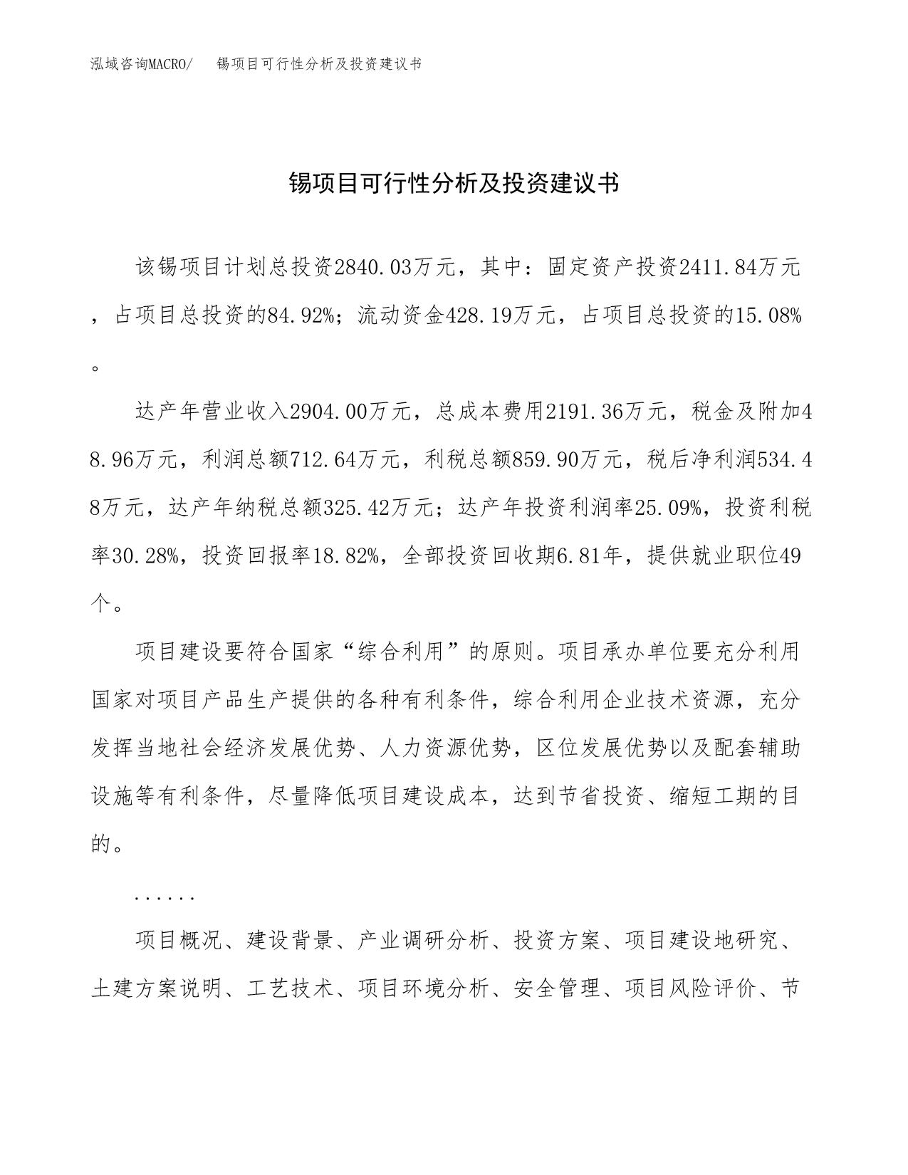 锡项目可行性分析及投资建议书.docx_第1页