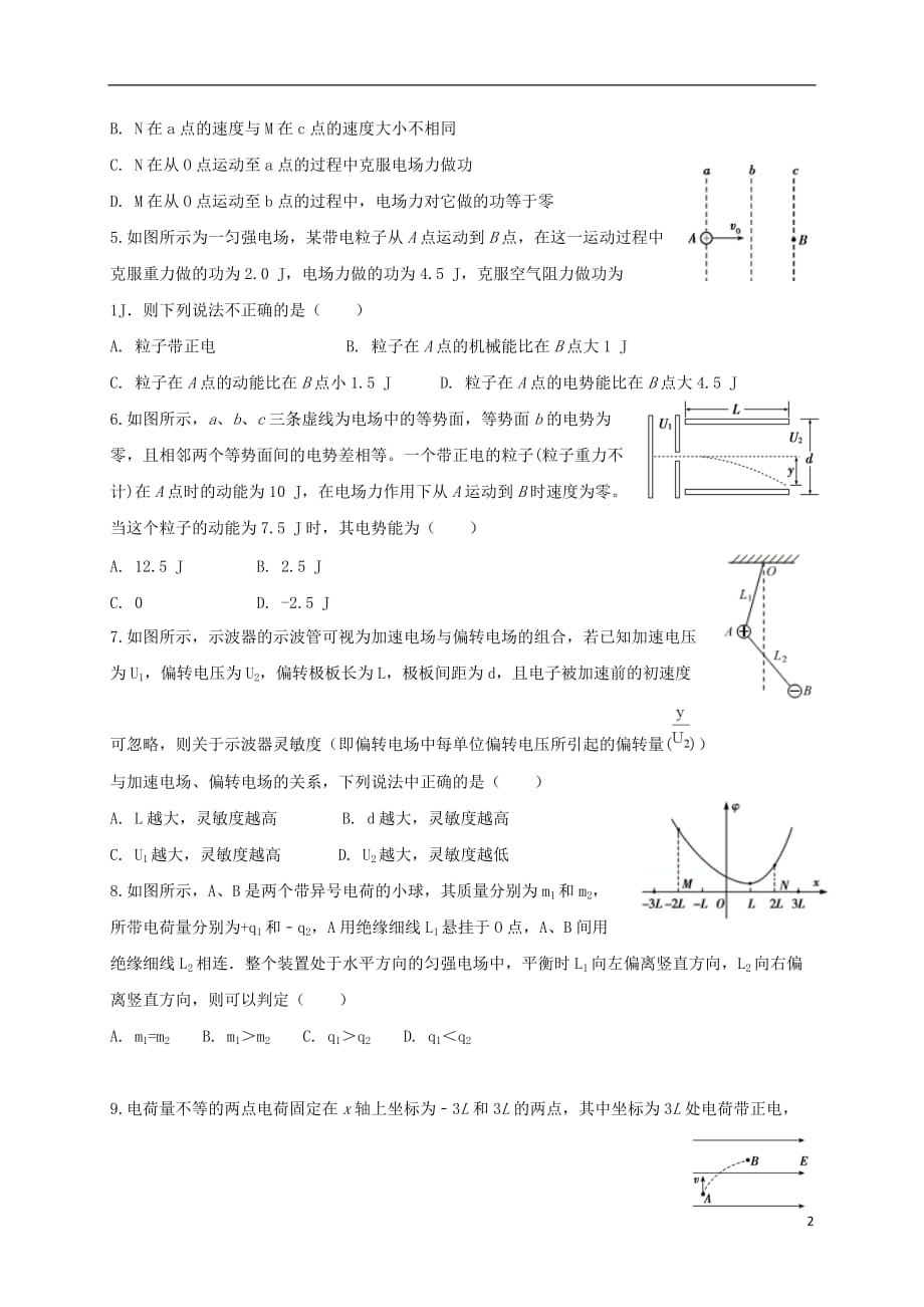 四川省2019_2020学年高二物理上学期半期考试试题_第2页