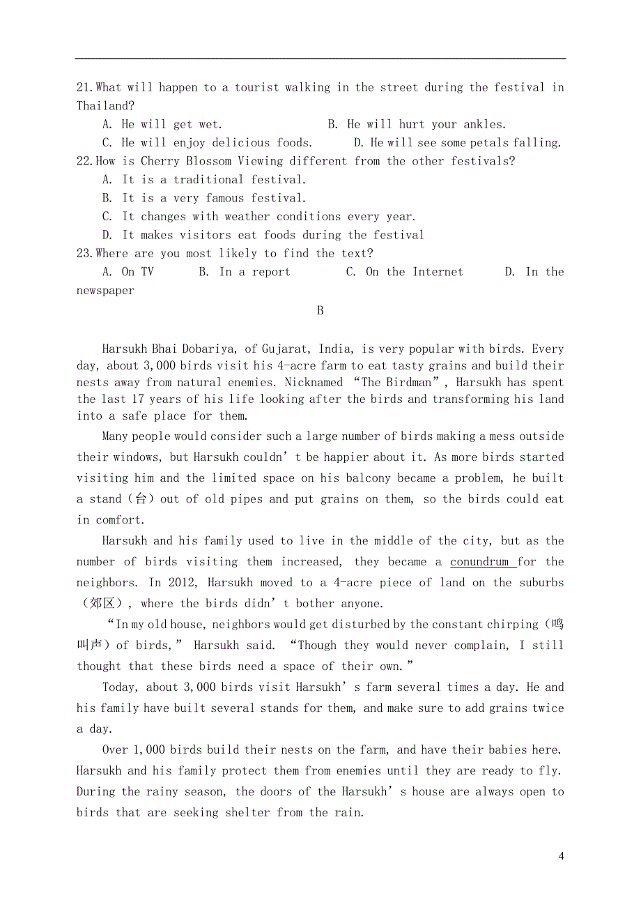 福建省宁德市部分一级达标中学2018_2019学年高一英语上学期期中联考试题_第4页