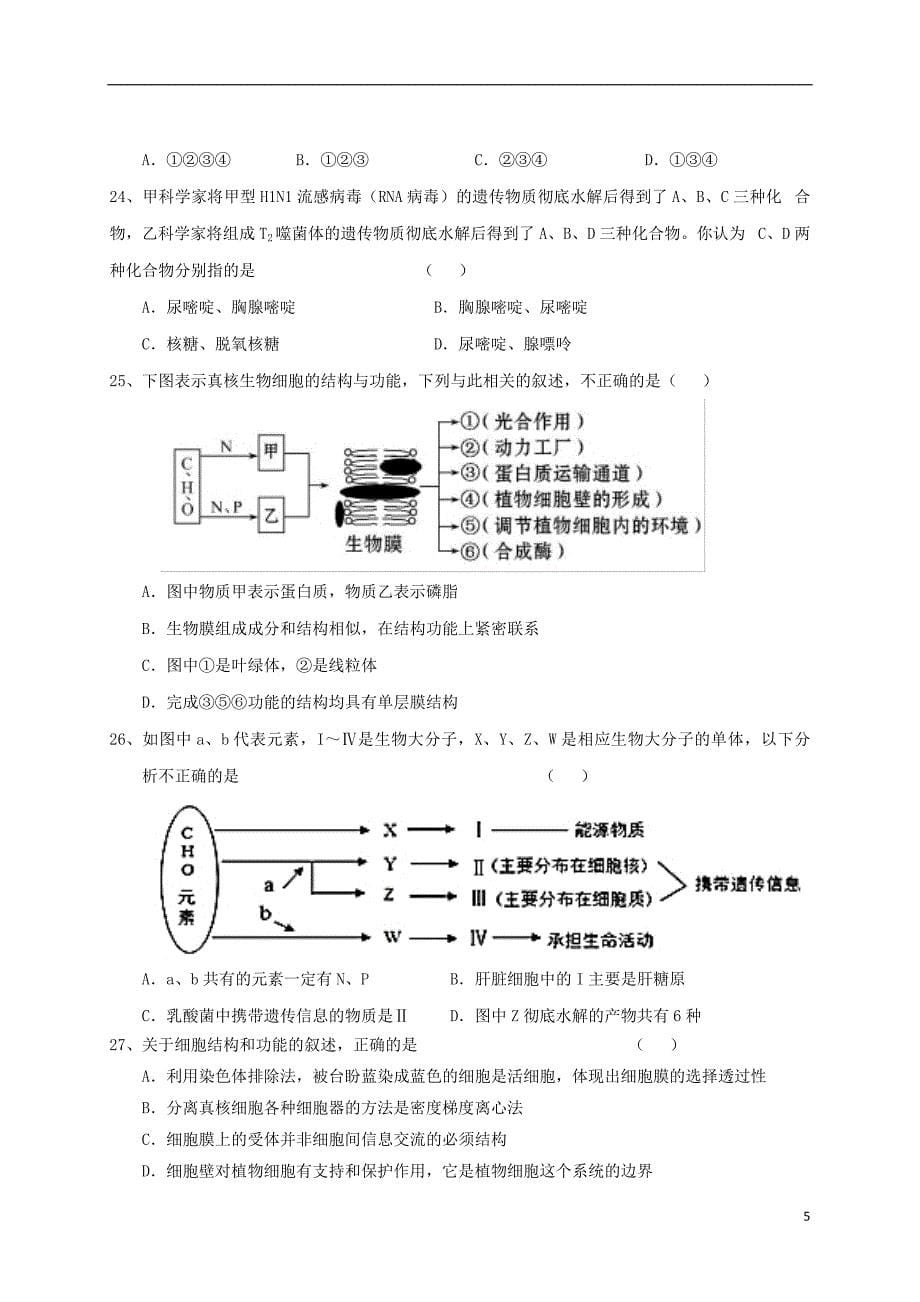 甘肃什宁县第一中学2017_2018学年高一生物下学期期末考试试题201807160124_第5页