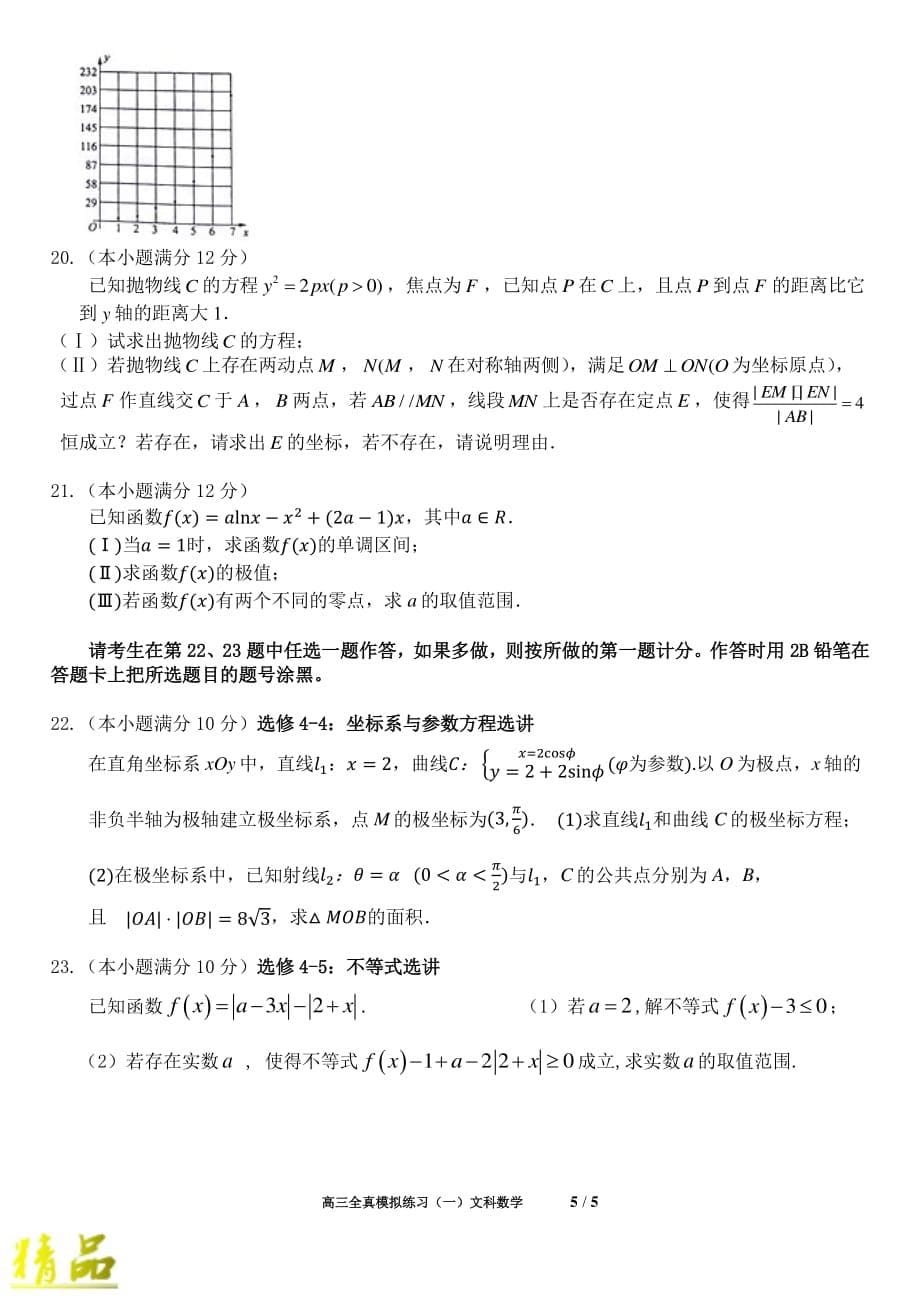 河南省2019届高考数学全真模拟试题（三）文_第5页