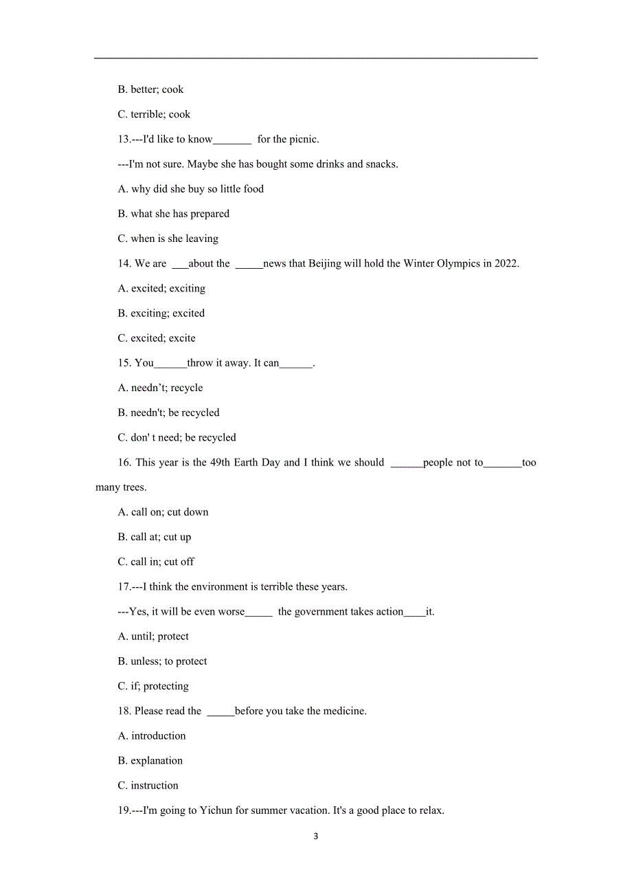 黑龙江省龙东地区2018年中考英语试题（Word版含答案）_8205008.doc_第3页