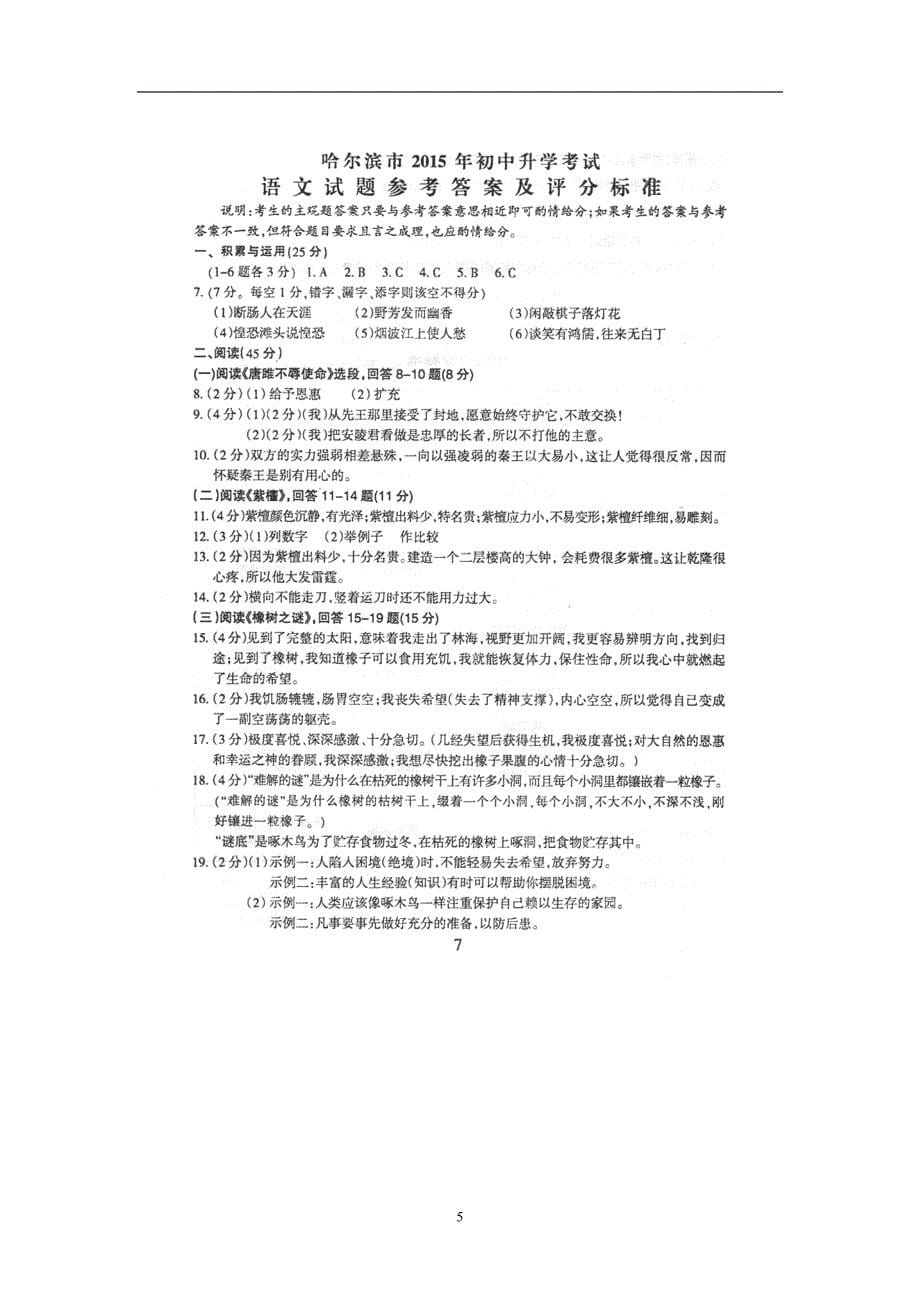 黑龙江省哈尔滨市2015年中考语文试题（word版含答案）_4353435.doc_第5页