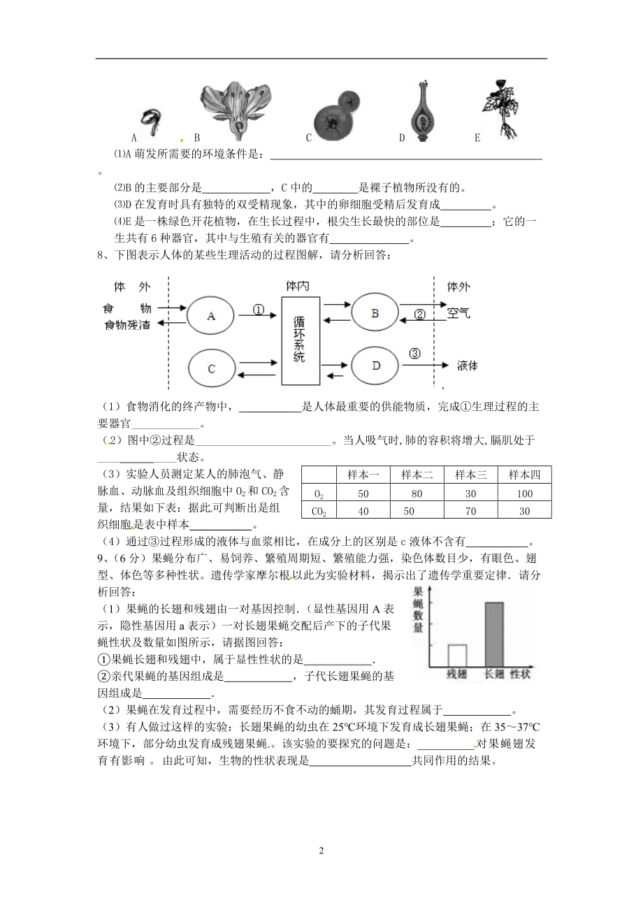 湖北省黄冈市2016年中考模拟试题E卷生物试题_5384029.doc_第2页