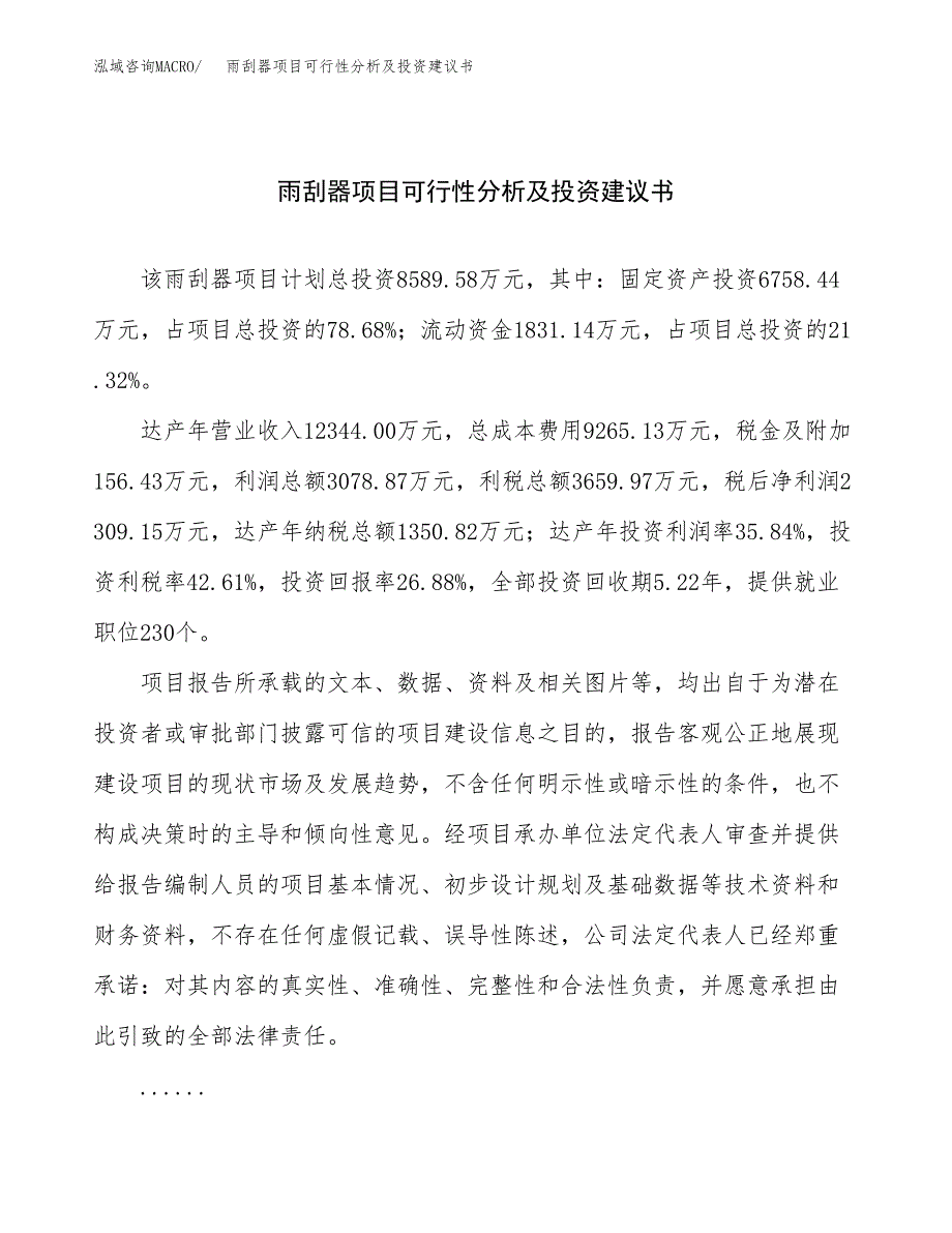 雨刮器项目可行性分析及投资建议书.docx_第1页