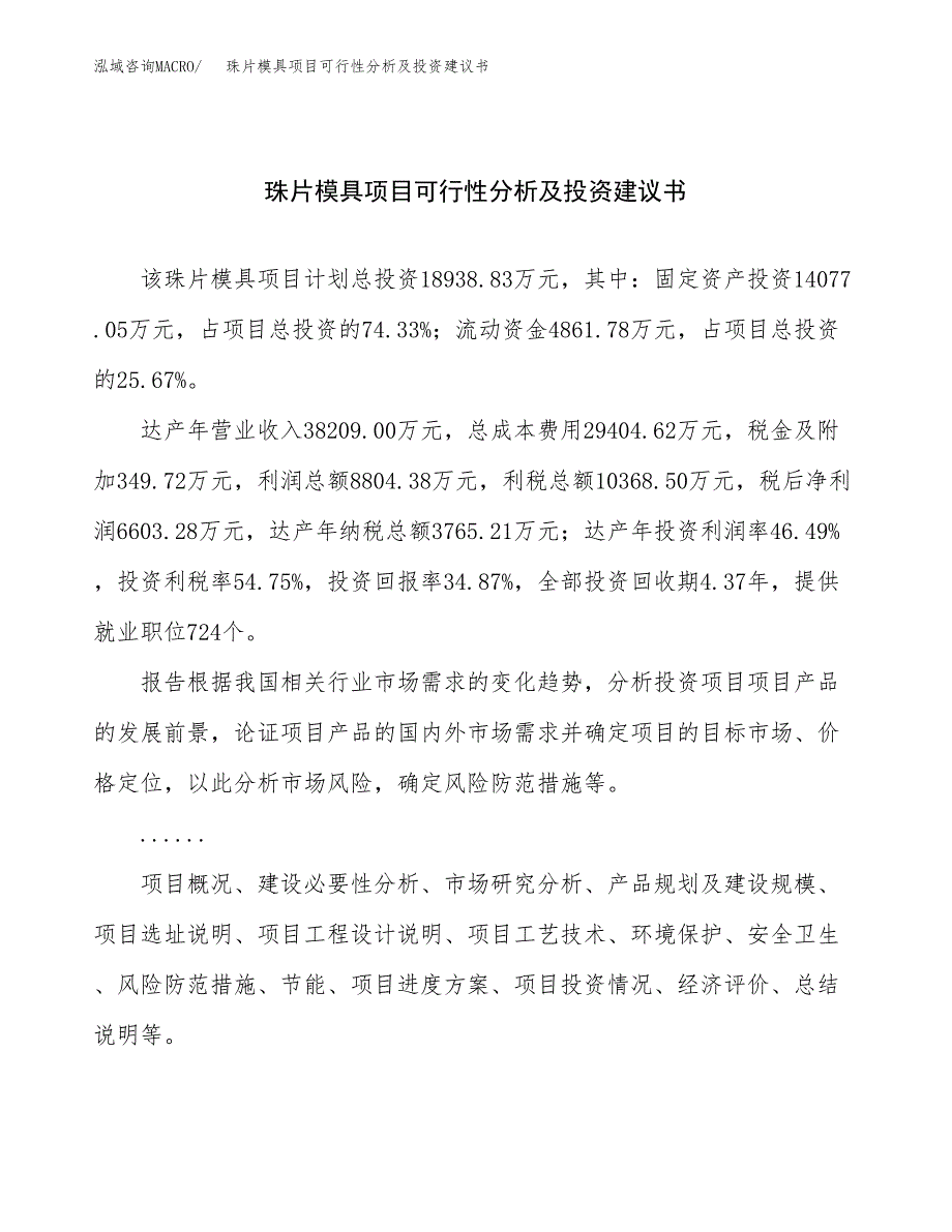 珠片模具项目可行性分析及投资建议书.docx_第1页