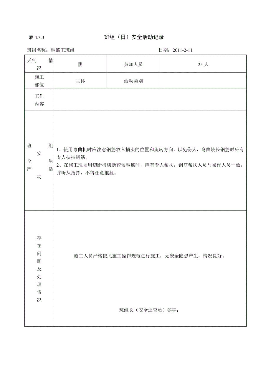 （安全生产）钢筋工班组日安全活动记录_第2页