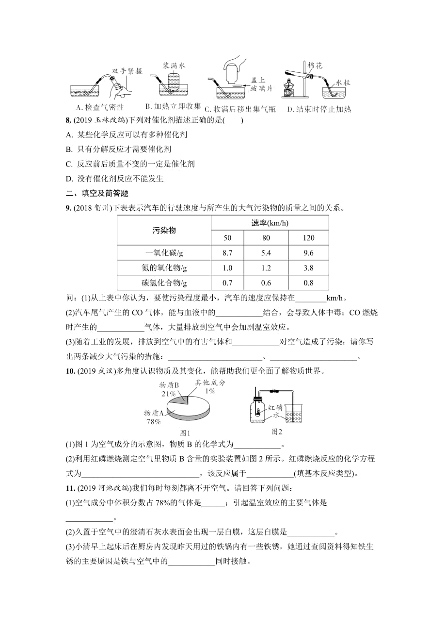 2020中考化学一轮复习基础考点主题1　空气　氧气新题练_第2页