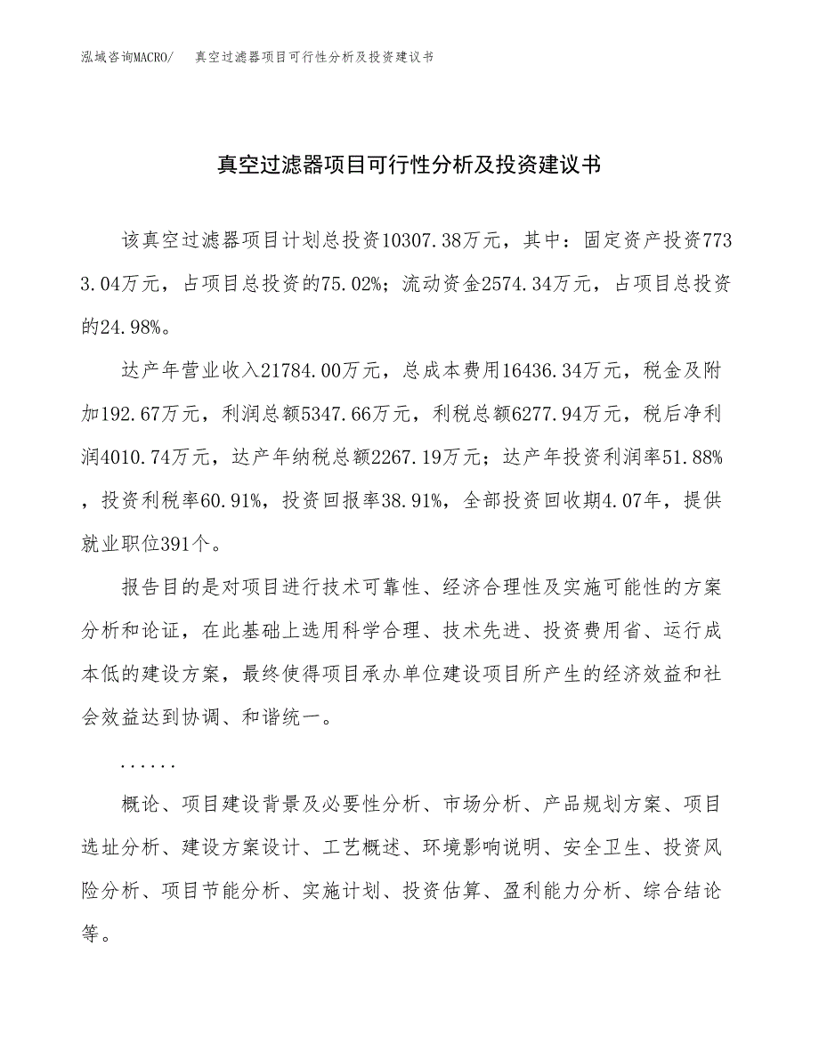 真空过滤器项目可行性分析及投资建议书.docx_第1页