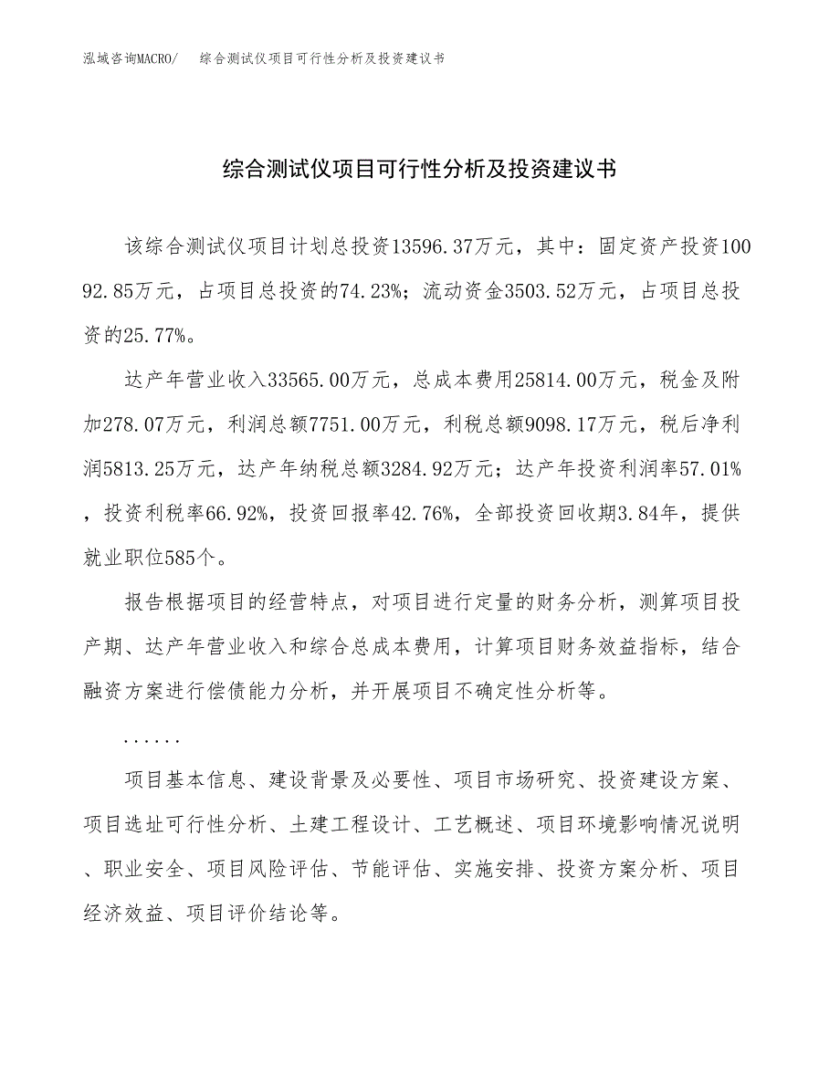 综合测试仪项目可行性分析及投资建议书.docx_第1页