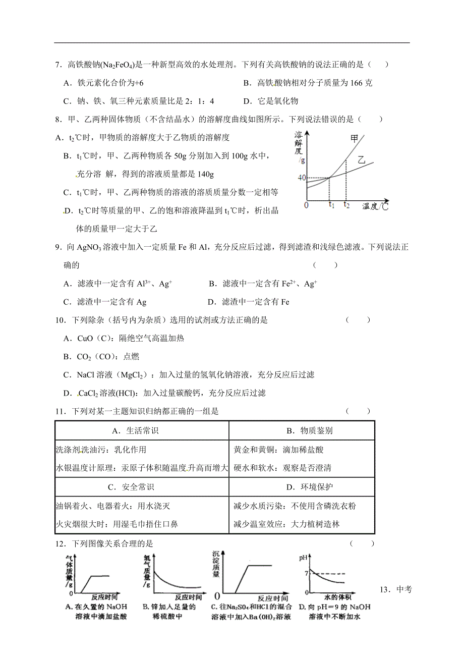 江苏省江阴市华士片2018届九年级下学期第二次模拟化学试题_7967425.doc_第2页