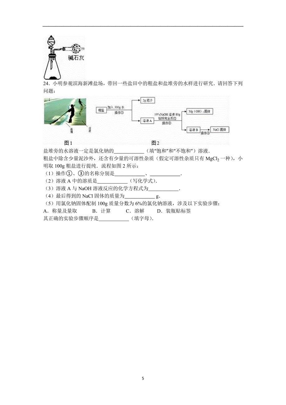 江苏省盐城市盐都实验学校2016届九年级（下）第一次段考化学试卷（1）（解析版）_5203811.doc_第5页