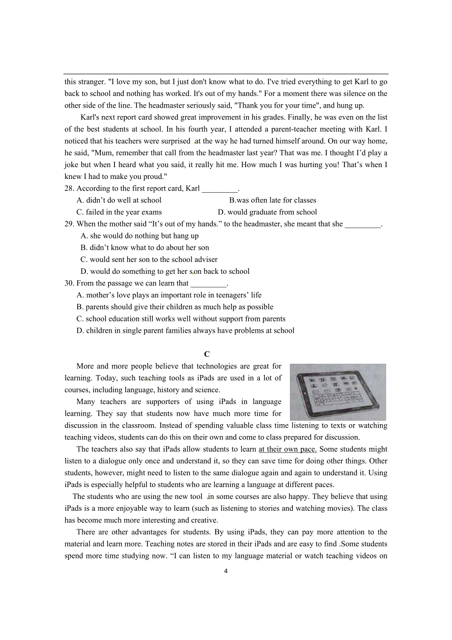 江苏省江阴市要塞片2016届中考模拟英语试题_5306488.doc_第4页