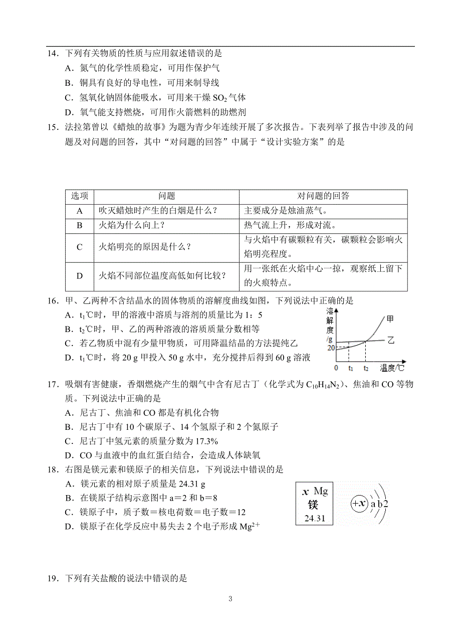 江苏省昆山市2016届九年级下学期第二次中考模拟考试化学试题_5285466.doc_第3页