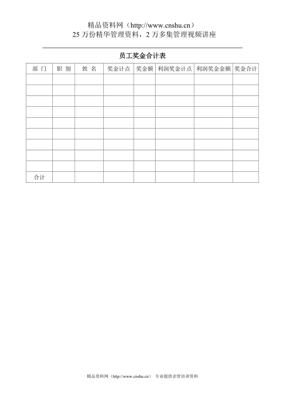 （员工管理套表）员工奖金合计表(1)_第1页