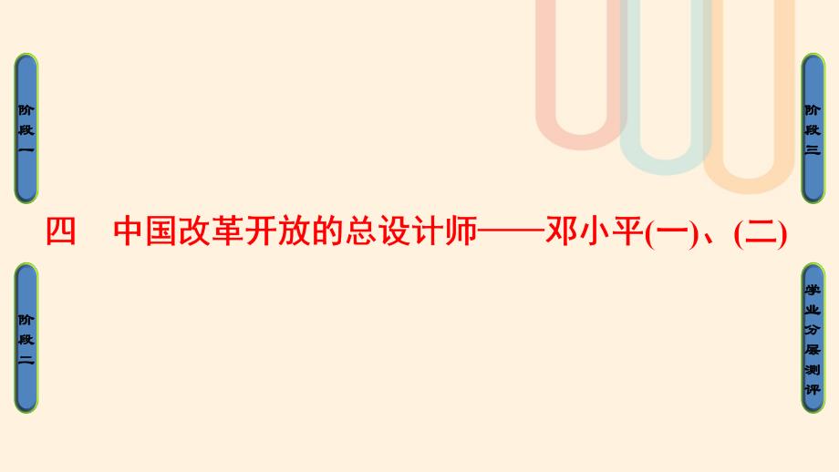 2018版高中历史 专题5 无产阶级革命家 四 中国改革开放的总设计师——邓小平（一）、（二）课件 人民版选修4_第1页