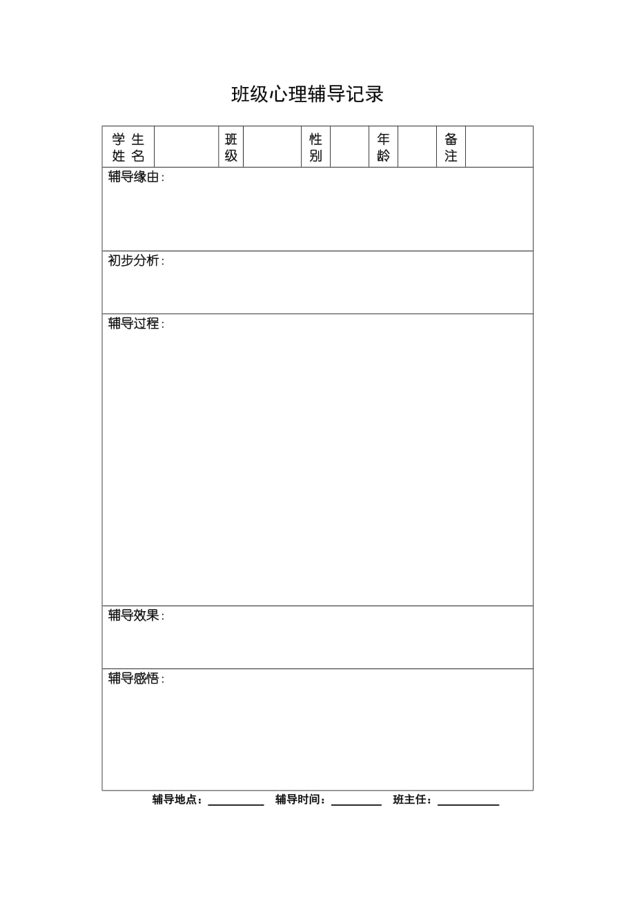 班主任常用表格之班级心理辅导记录表_第1页