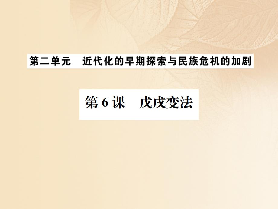 2017八年级历史上册 第二单元 近代化的早期探索与民族危机的加剧 第6课 戊戌变法习题课件 新人教版_第1页