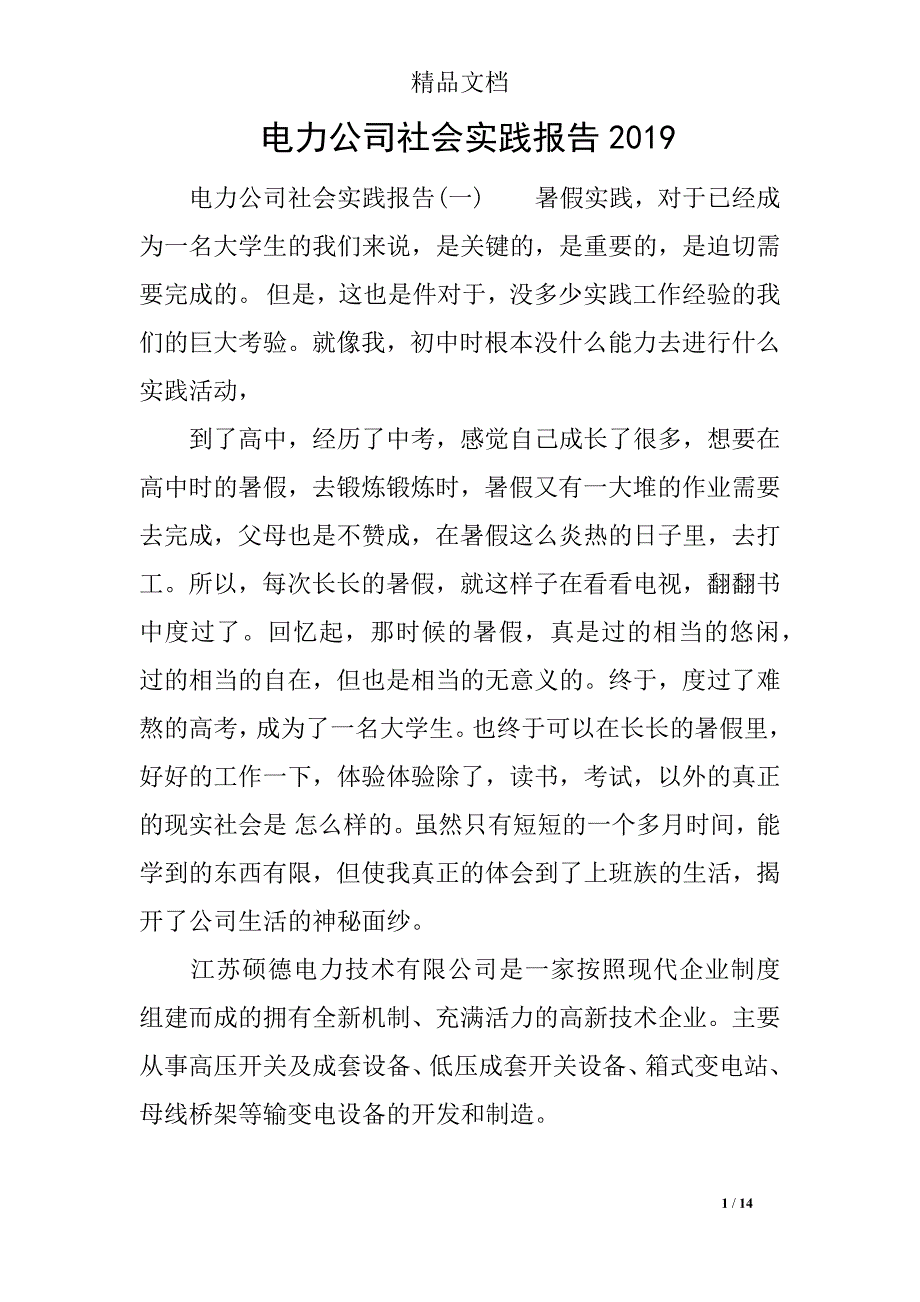 电力公司社会实践报告2019_第1页