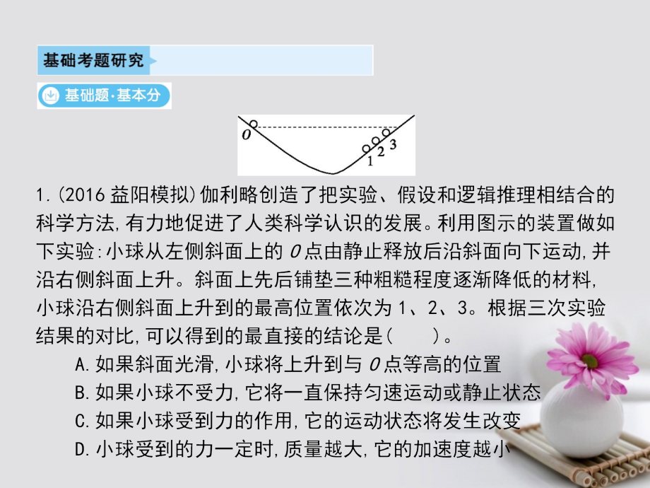 2018届高三物理一轮复习（探究基础考题+梳理教材知识+探究灵活考题+思维视角拓展）第3单元 牛顿运动定律课件_第2页