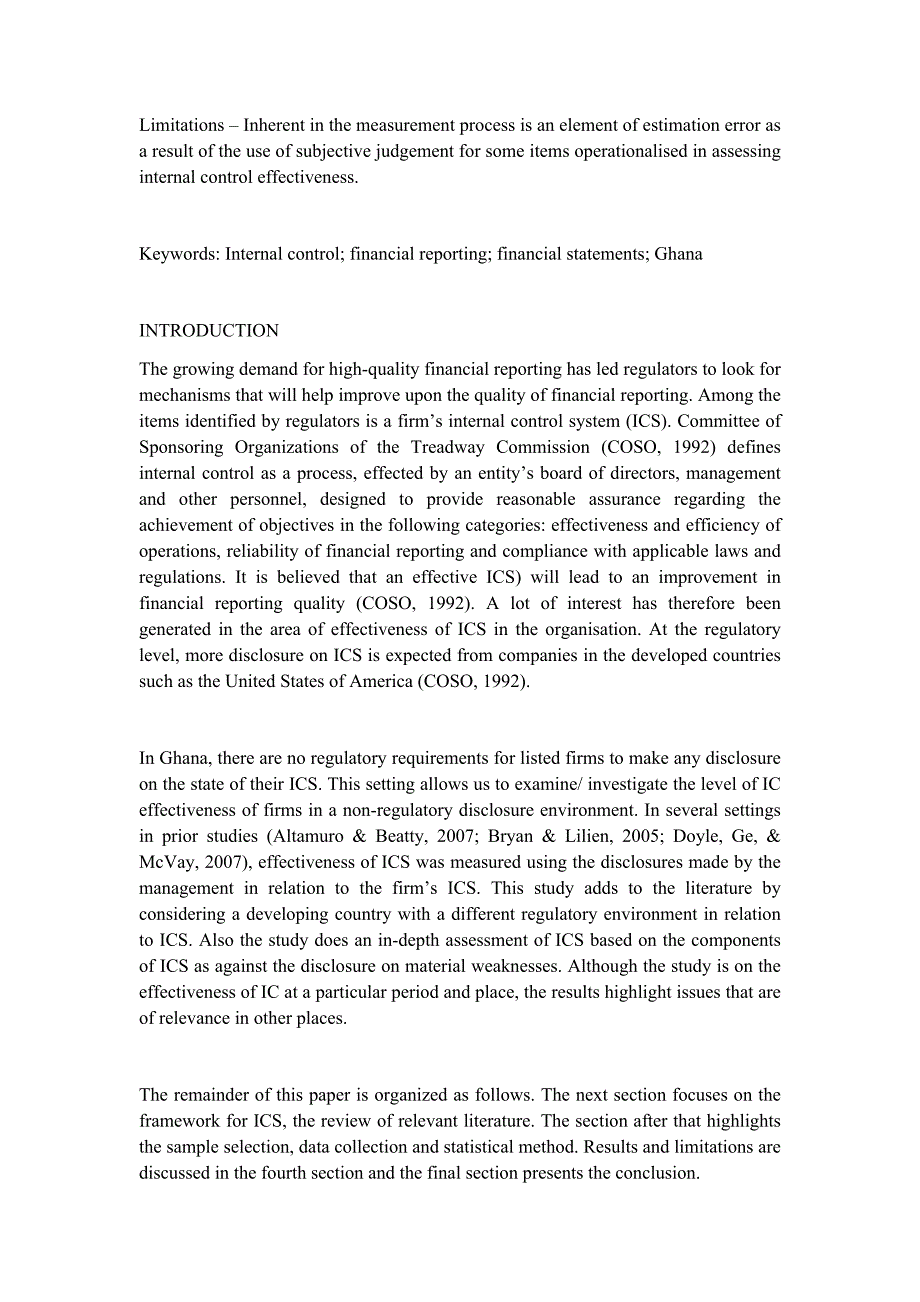 【精品文档】372关于企业内部控制财务报表报告分析管理英文英语外文文献翻译成品：加纳上市公司内部控制系统的有效性（中英文双语对照）_第2页