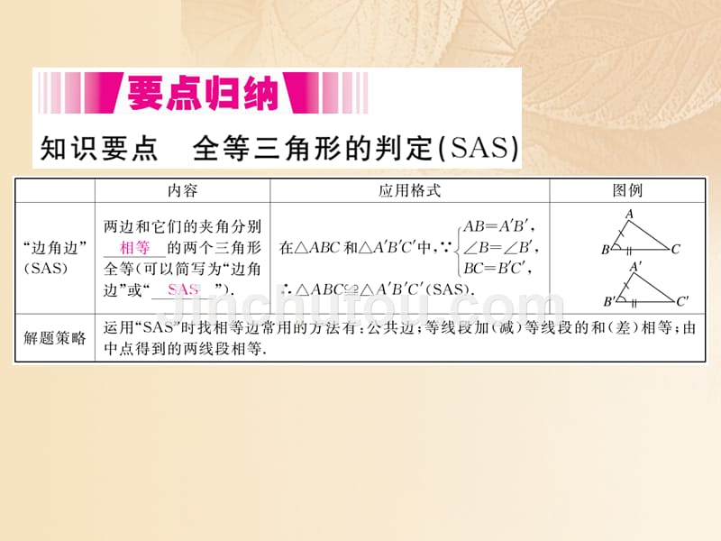 （通用）2017-2018学年八年级数学上册 2.5 全等三角形 第2课时 全等三角形的判定（SAS）作业课件2 （新版）湘教版_第2页