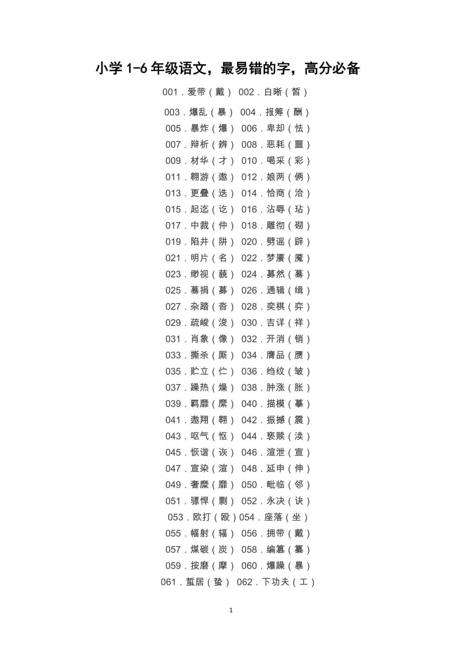 小学1-6年级语文最易错的字高分必备_第1页
