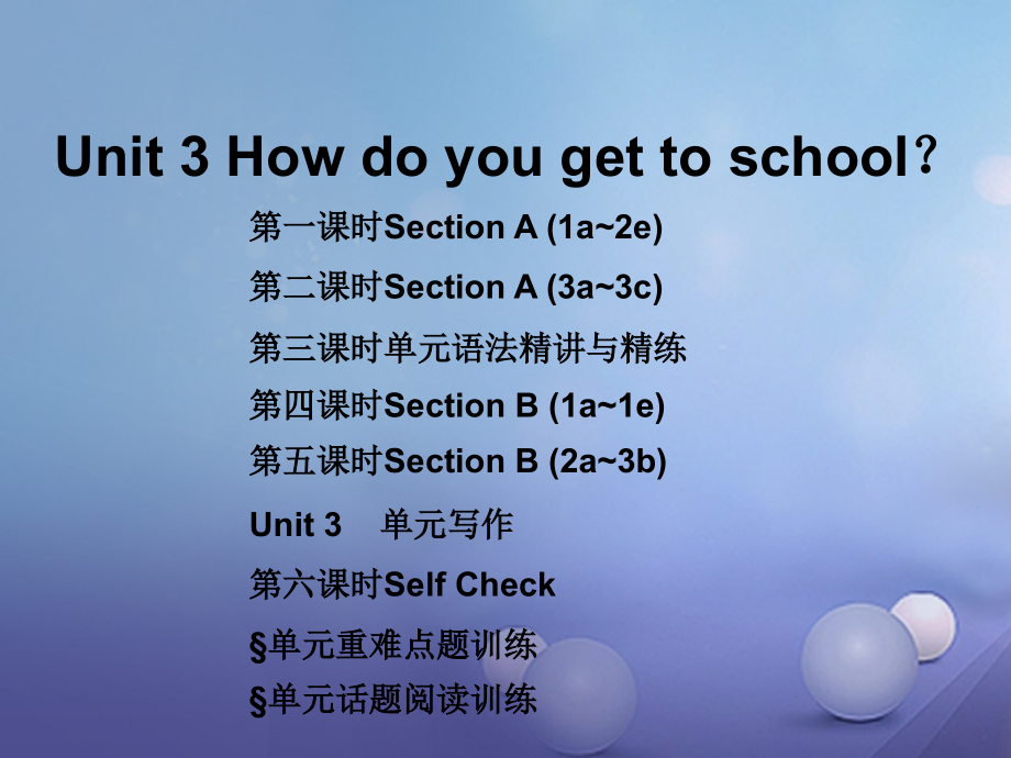 七年级英语下册 随堂特训 Unit 3 How do you get to school课件 （新版）人教新目标版_第1页